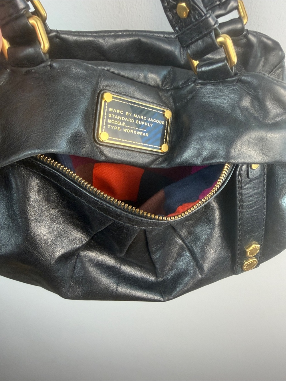 Vintage Marc By Marc Jacobs Leather Twisted Q Groove Satchel Black Y2K Purse - Picture 14 of 16